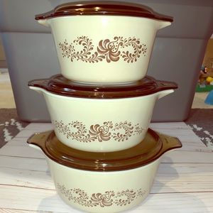Pyrex RARE homestead brown  print - set of 3 🥥